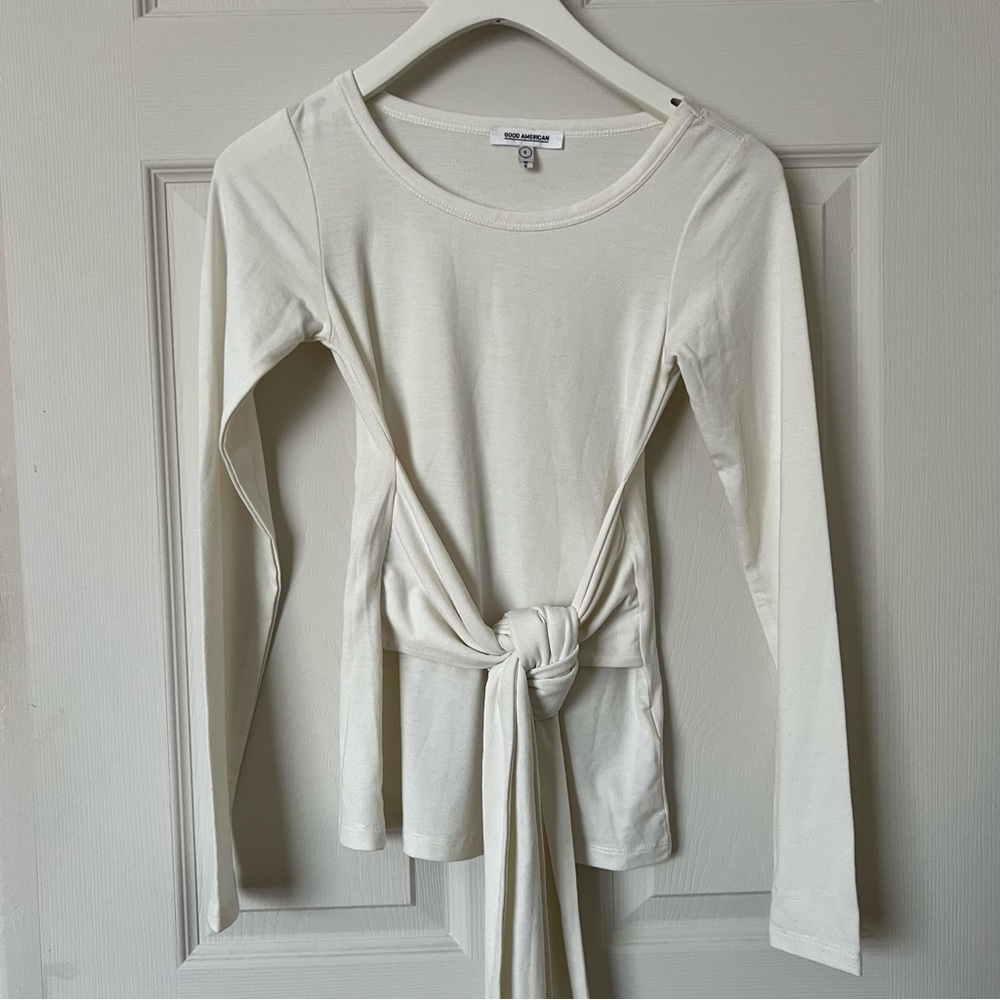 Good American Long Sleeve Tie-Front Top